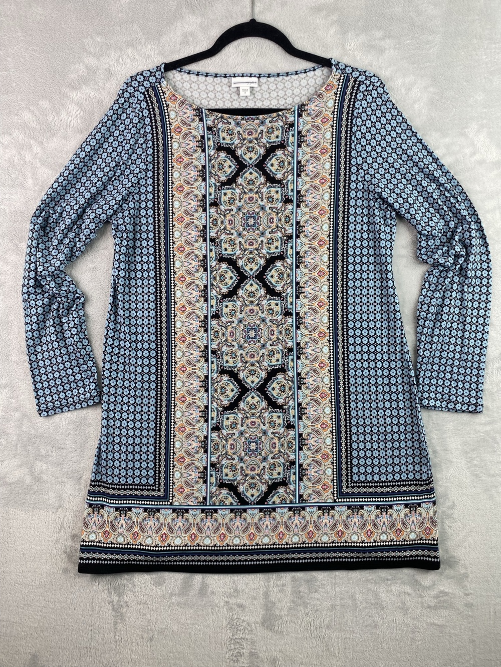 J Jill Medium Tunic Dress Womens Multicolor Paisley Print Long Sleeve Shift Boho